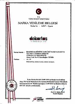 Dekortaş Tescil Belgesi